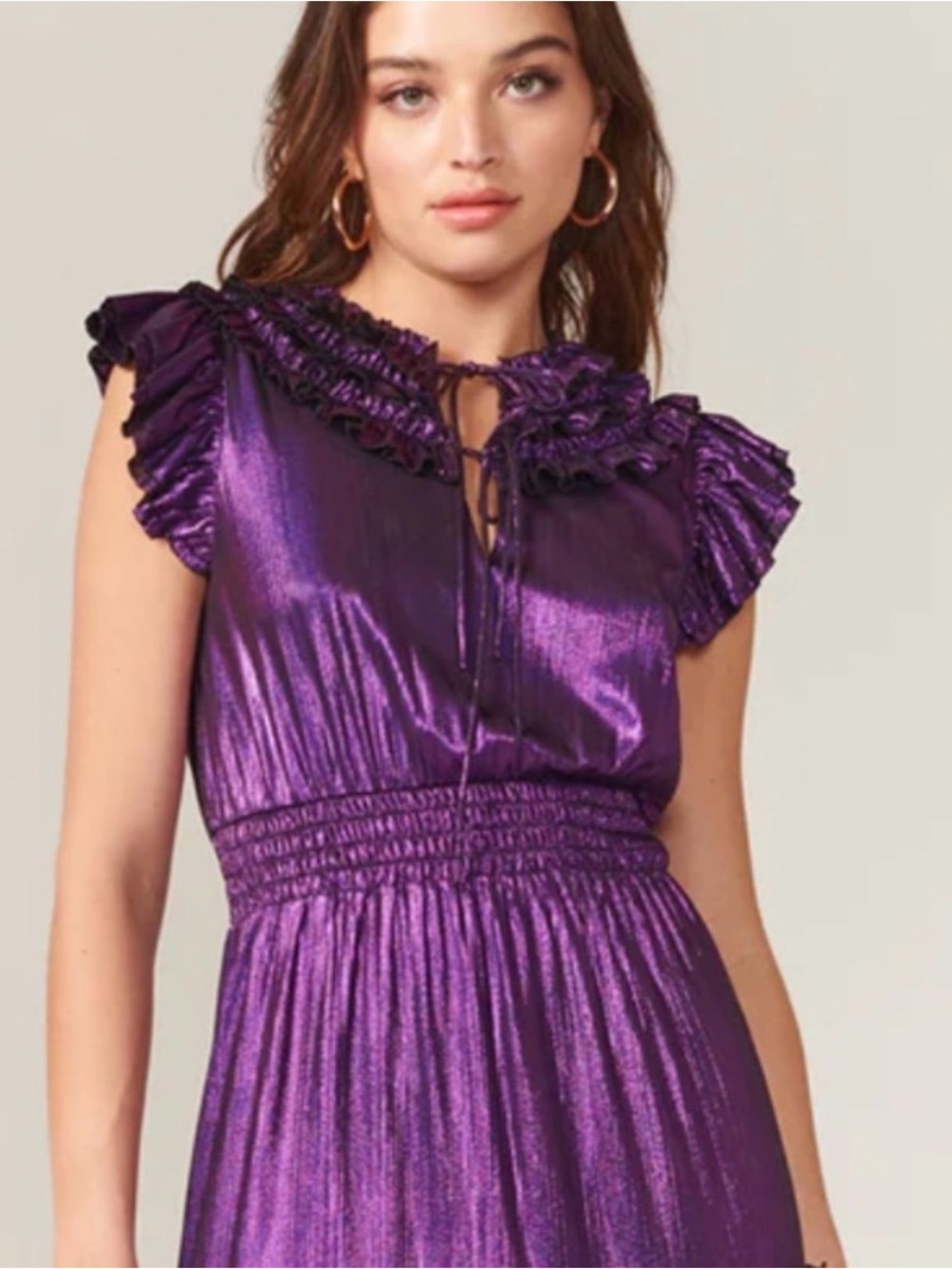 ADELYN RAE BARBARA METALLIC RUFFLED MIDI DRESS NWT - Picture 3 of 9